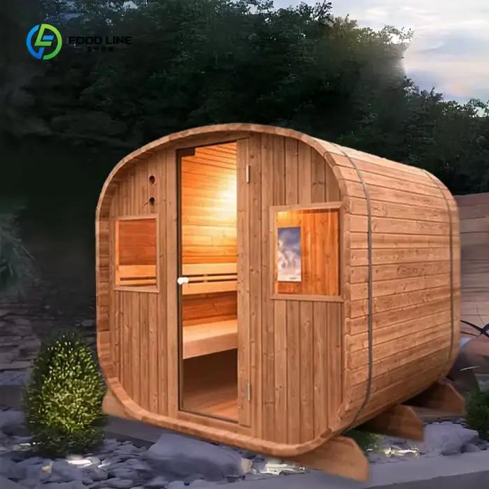 Sauna extérieur mobile moderne avec véranda en bois massif, vapeur humide, pour villa, jardin, cour,