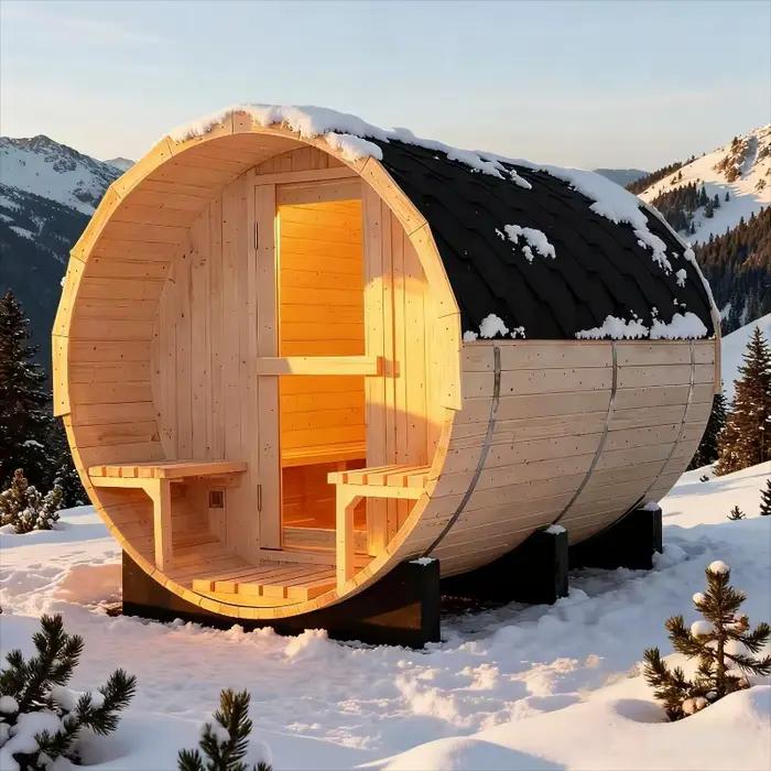 Sauna extérieur en pin blanc massif de qualité supérieure, 6 personnes, résistant aux intempéries, a