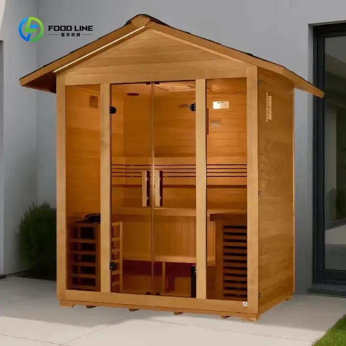 Cabine de sauna en bois traditionnelle au design moderne pour 5 personnes, personnalisable, avec cha