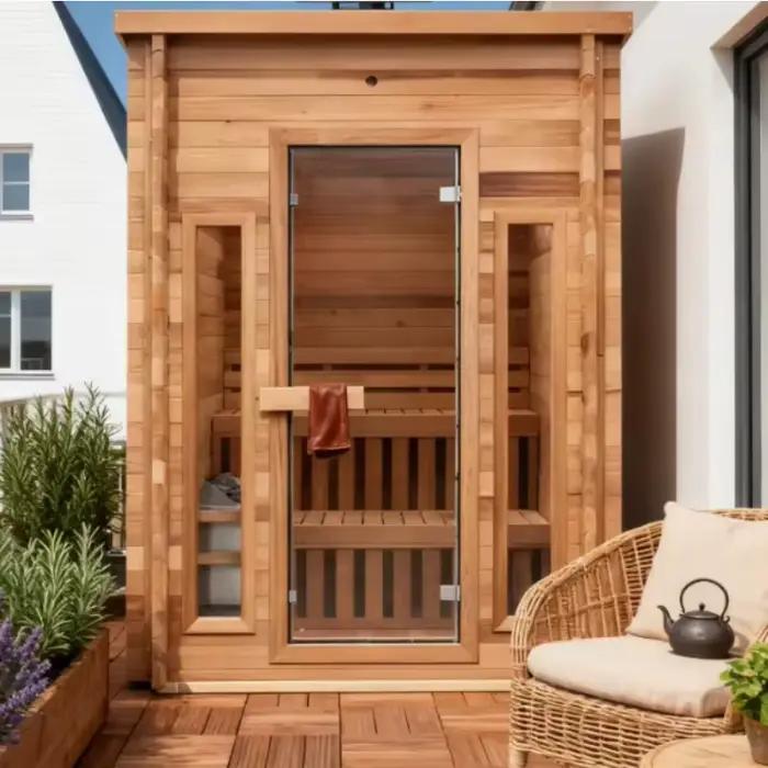 Sauna extérieur en bois massif personnalisable pour 2 à 4 personnes - Cèdre rouge/Cèdre d'Amérique S