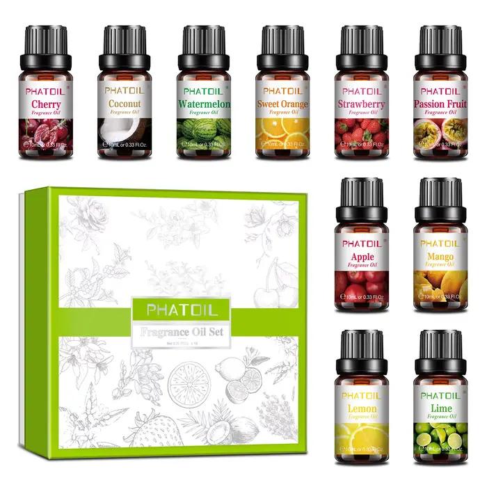 PHATOIL Coffret Cadeau de 10 Huiles Parfumées aux Fruits pour Diffuseur d'Aromathérapie - Huiles Aro
