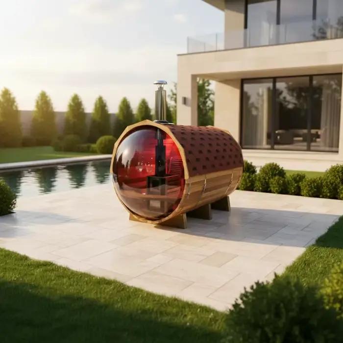 Sauna en bois massif sur mesure à prix abordable, sauna sec extérieur 6KW avec fenêtre panoramique à