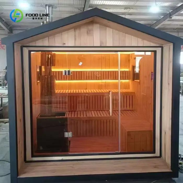 Sauna extérieur en cèdre rouge et salle de douche avec ioniseur d'oxygène pour villa, jardin, cour, 