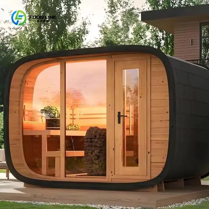 Sauna extérieur en cèdre rouge pour 4 à 6 personnes, design moderne électrique avec douche séparée p