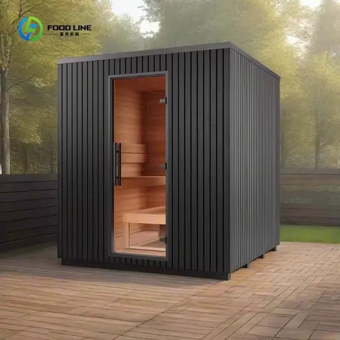 Cabine de sauna extérieure de luxe personnalisée pour 4 à 6 personnes en bois d'épinette, moderne et
