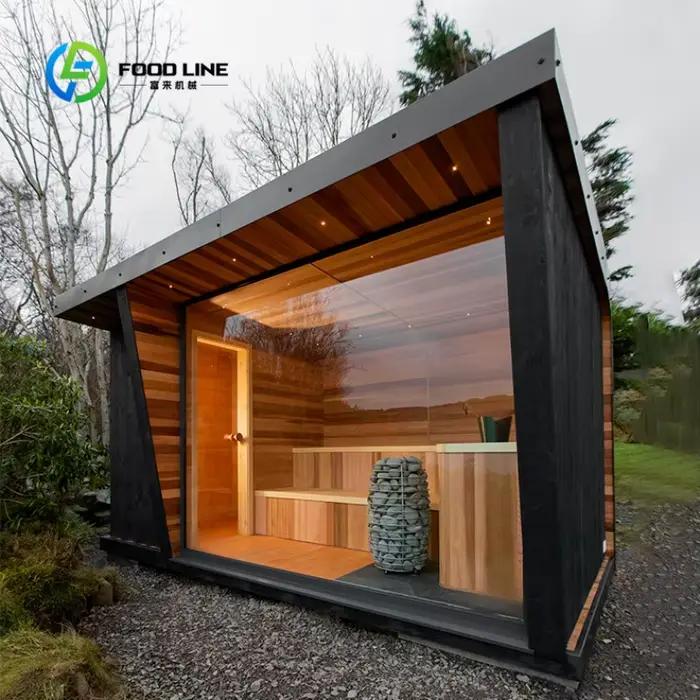 Sauna extérieur personnalisé pour 2 à 4 personnes, cabine de sauna en bois massif avec fenêtre panor