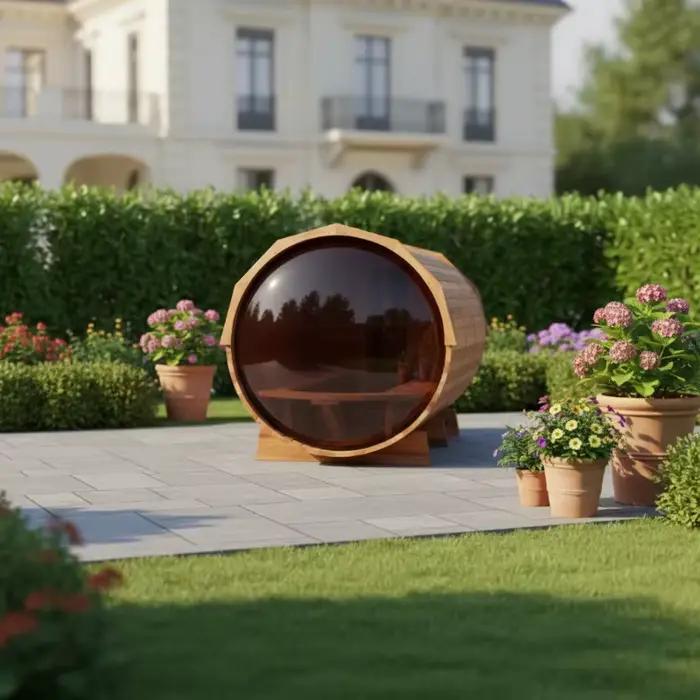Sauna à Vapeur Traditionnel Extérieur Personnalisé pour Toute la Famille, Panoramique, avec Porte en