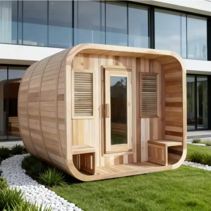 Sauna traditionnel en bois massif pour 4 à 6 personnes, extérieur, personnalisé, équipé d'un poêle à