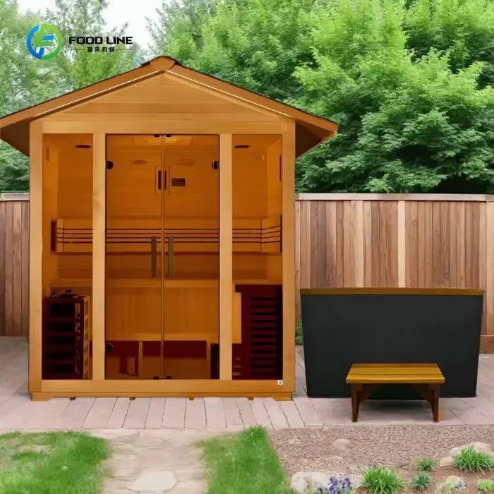 Cabine de sauna en bois moderne personnalisée pour 5 personnes, designs dorés, avec chauffage électr