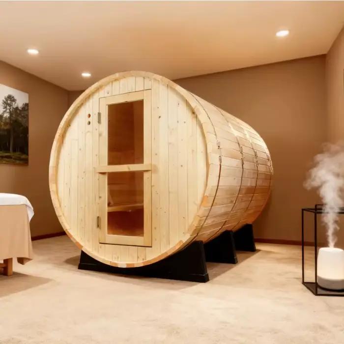 Sauna en baril de luxe sur mesure en gros - Sauna à double chauffage résistant aux intempéries pour 
