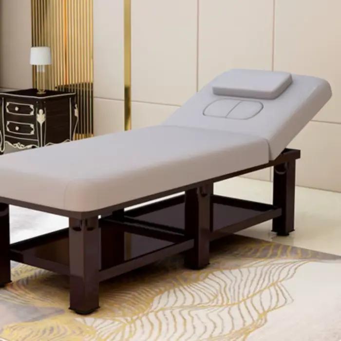 Lit de massage fixe de luxe, support en bois pour spa de salon haut de gamme