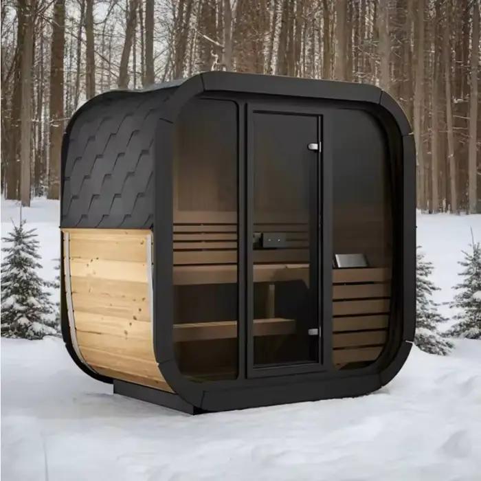 Sauna extérieur en bois massif personnalisable pour 3-4 personnes avec chauffage à bois ou électrique pour spa, villa, hôtel, parc et cour intérieure ou extérieure