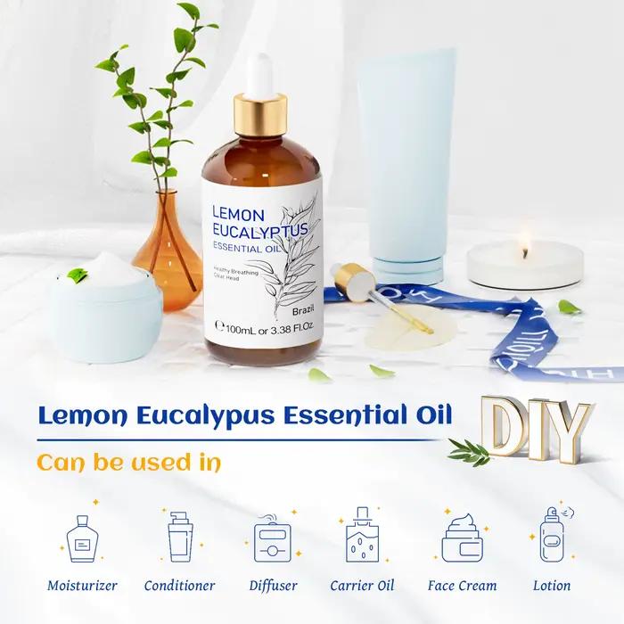 Huile essentielle d'eucalyptus citronné pure HIQILI pour relaxation, bien-être et purification de l'air à utiliser en maison, bureau ou spa