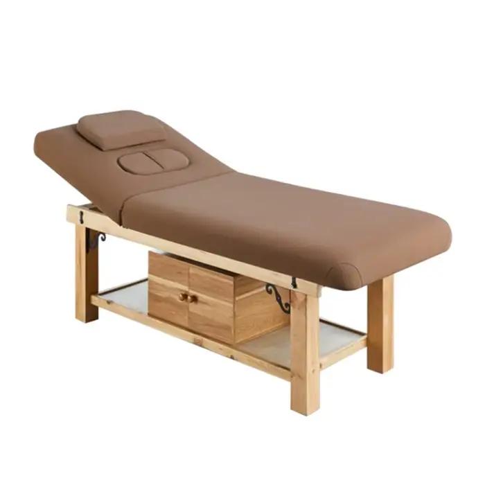 Lit de massage fixe de luxe, support en bois pour spa de salon haut de gamme