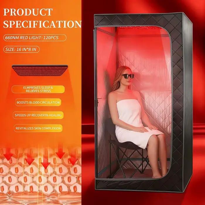 Sauna Portable avec Thérapie Lumière Rouge Double Fermeture Éclair Télécommande Isolation Supérieure Tente Spa à Domicile Occasions Spéciales Relaxation Santé