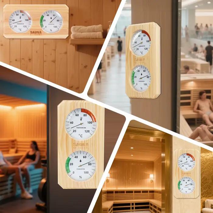 Thermomètre hygromètre en bois pour sauna 20-120 ° Jauge d'humidité C 0-100% pour salle de bain