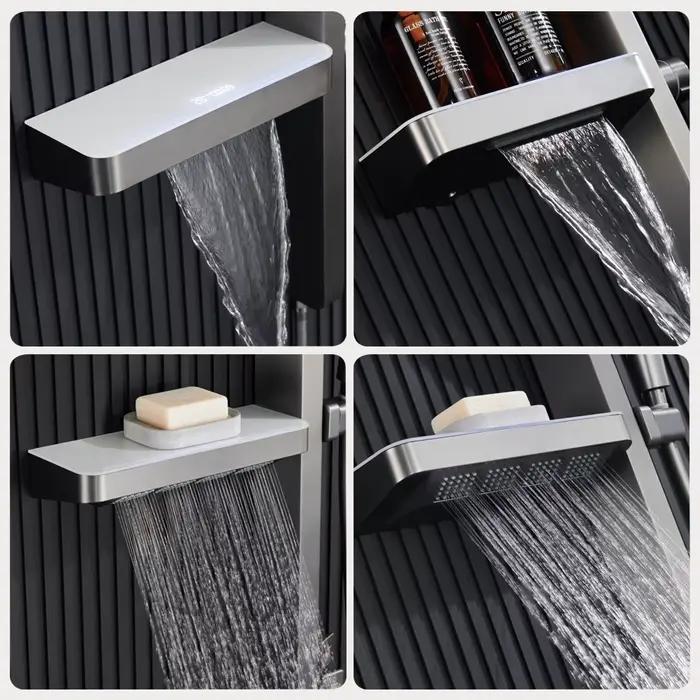 Système de douche HOShower de luxe avec écran numérique multifonctionnel et rangement mural pour cascade et pluie