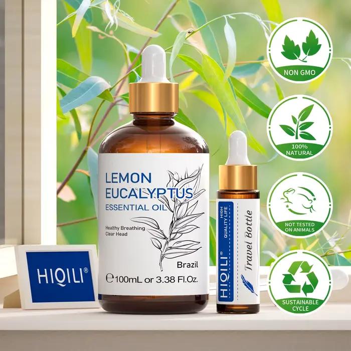 Huile essentielle d'eucalyptus citronné pure HIQILI pour relaxation, bien-être et purification de l'air à utiliser en maison, bureau ou spa