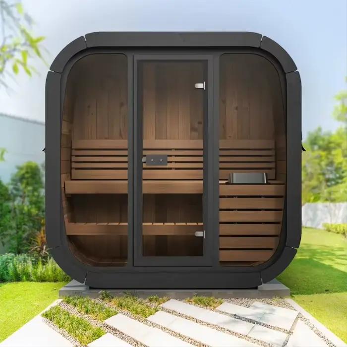 Sauna extérieur en bois massif personnalisable pour 3-4 personnes avec chauffage à bois ou électrique pour spa, villa, hôtel, parc et cour intérieure ou extérieure