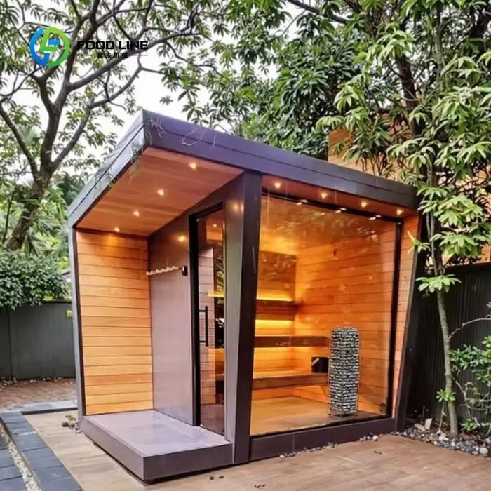 Sauna extérieur en bois massif personnalisé pour 3-4 personnes, avec douche vapeur