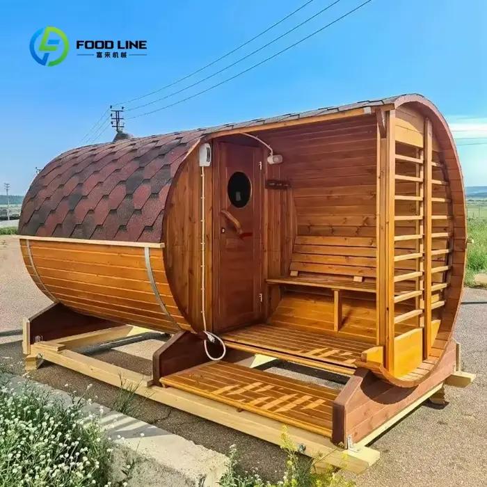 Fabricant de saunas sur mesure, sauna finlandais traditionnel extérieur en cèdre, sauna en forme de