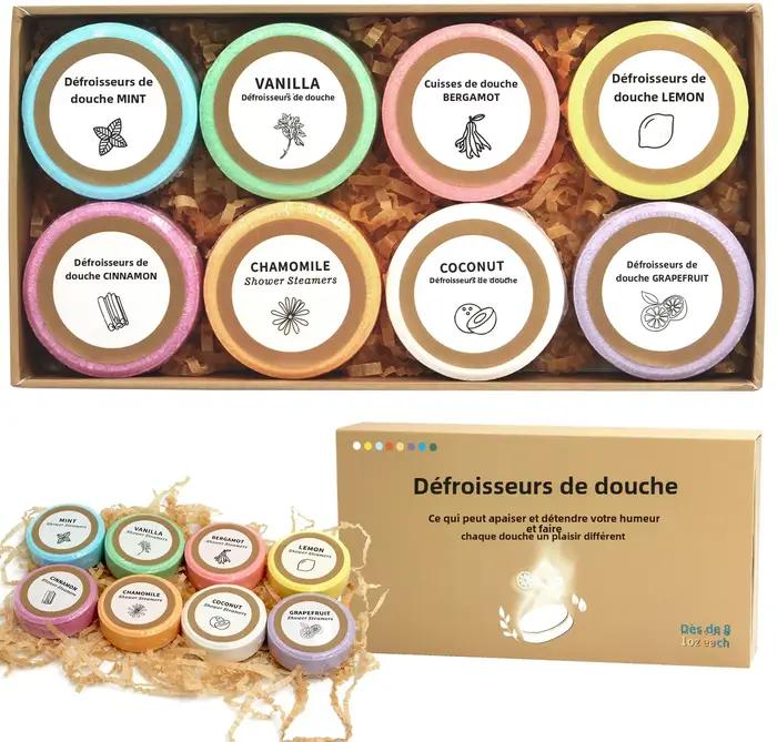 Vapeurs de douche-paquet de 8 bombes de douche cadeaux pour elle avec des huiles essentielles pour le SPA à domicile