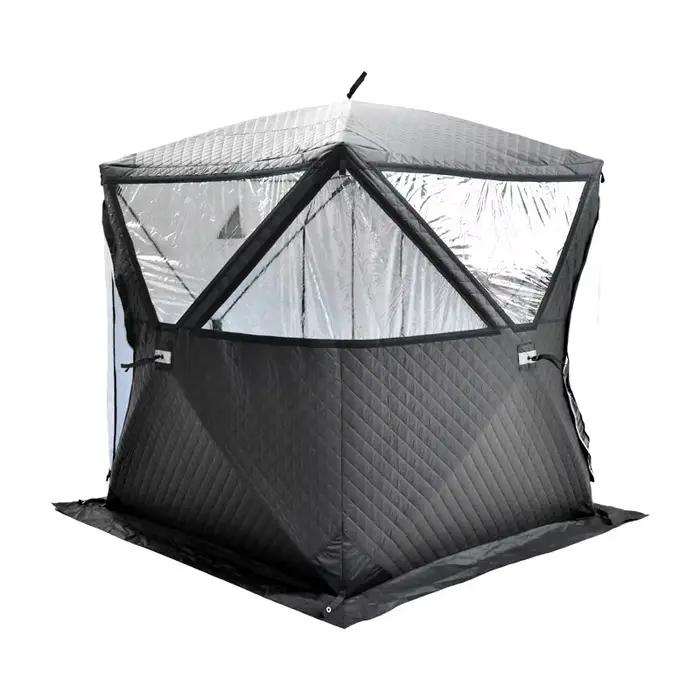 Sauna extérieur portable avec grande fenêtre et bouche de cheminée, tente de pêche à ouverture rapide et à chaleur épaissie, 4 saisons, hiver