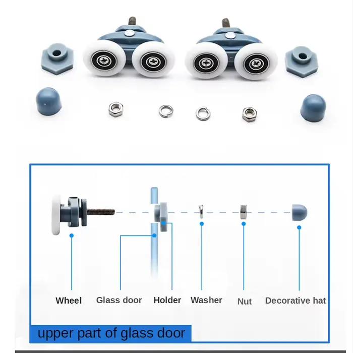 Accessoires de porte de douche coulissante 23mm 25mm en plastique pour salles de bains modernes et projets de rénovation