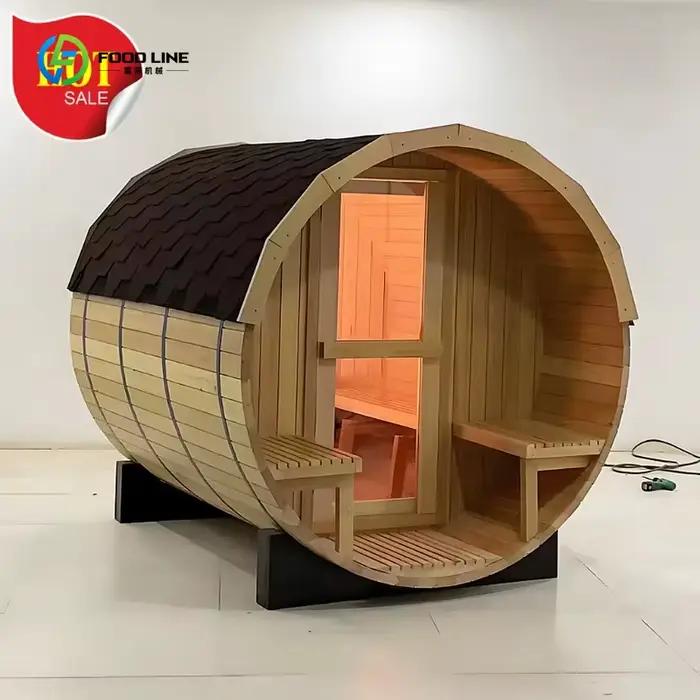 Sauna extérieur en cèdre rouge et hemlock pour 5 personnes, style moderne, jardin, villa, bien-être et relaxation, contrôle numérique, résistance aux intempéries