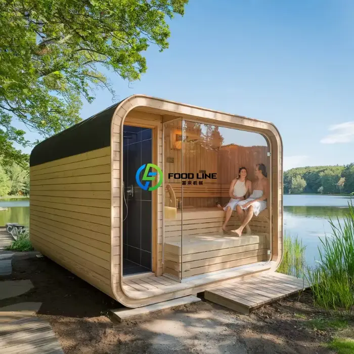 Sauna extérieur en bois de séquoia traditionnel luxueux et personnalisable pour 4 à 8 personnes, équ